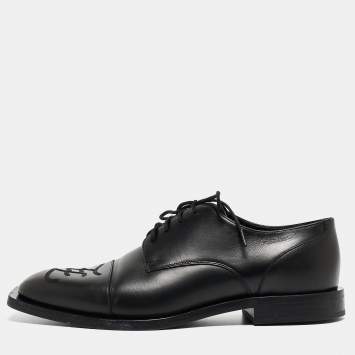 Pre Owned Fendi Black Leather FF Karligraphy Lace Up Derby Size 41.5