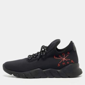 Pre Owned Fendi Black Neoprene Fiend Low Top Sneakers Size 41.5