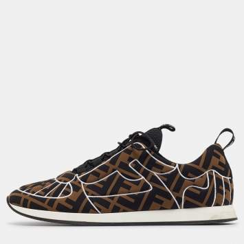 Pre Owned Fendi Brown/Black Zucca Fabric FFreedom Sneakers Size 41