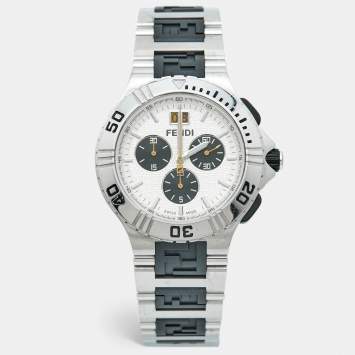 Pre Owned Fendi Silver Dial Two-tone Stainless Steel Rubber 4800G Chronograph Men's Wristwatch 43 mm