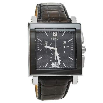 Pre Owned Fendi Black Ceramic Stainless Steel Quadro 6500G Men's Wristwatch 39 mm