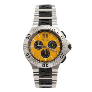 Pre Owned Fendi Yellow Stainless Steel 4800G Chronograph Men's Wristwatch 43 mm
