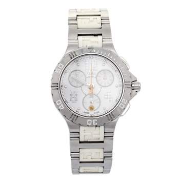 Pre Owned Fendi White Stainless Steel Chronograph 4800M Men's Wristwatch 38 mm