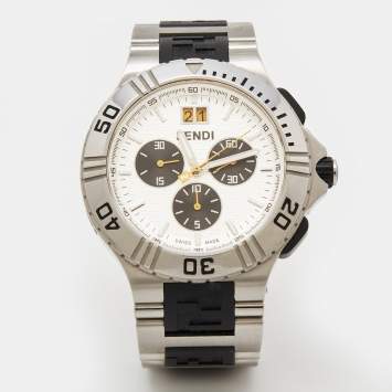 Pre Owned Fendi Silver Stainless Steel Rubber 4800G Men's Wristwatch 43 mm