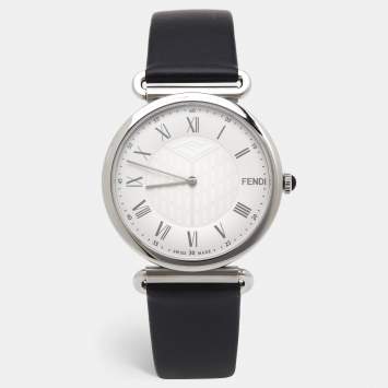 Pre Owned Fendi Silver Stainless Steel Leather Palazzo F0W909-A2YAF0QZ1 Men's Wristwatch 41 mm
