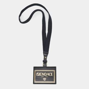 Pre Owned Fendi x Versace Black/Gold Leather Fendace Lanyard Card Holder