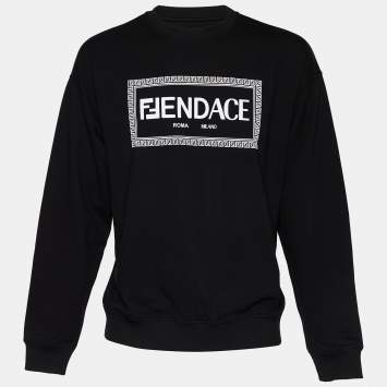 Pre Owned Fendi x Versace Black Fendace Print Cotton Crew Neck Sweatshirt L