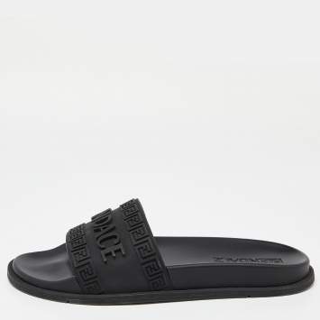 Pre Owned Fendi x Versace Black Rubber Flat Slides Size 44