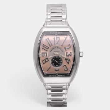 مملوكة مسبقًا Franck Muller Salmon Stainless Steel Vanguard Slim Vintage V 41 S S6 AT FO Automatic Watch 40MM