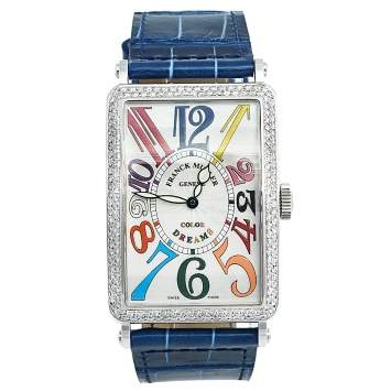 Pre Owned Franck Muller Silver Stainless Steel Diamonds Alligator Long Island Color Dreams 1200SC Men's Wristwatch 32 mm 