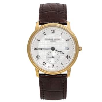 Pre Owned Frederique Constant Silver Yellow Gold Plated Stainless Steel Crococalf Leather Classic Slim Line Men's Wristwatch 37 mm