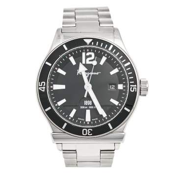 Pre Owned  Salvatore Ferragamo Black Stainless Steel 1898 FF3 Men's Wristwatch 43 mm
