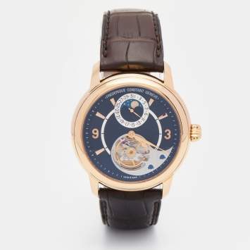 Pre Owned Frederique Constant Black 18K Rose Gold Alligator Leather Limited Edition Heart Beat FC942ABS4H9 Men's Wristwatch 42 mm