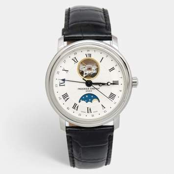 Pre Owned Frederique Constant Silver Crococalf Leather Classic Moonphase Date FC-330/335X4P4/5/6 Men's Wristwatch 40 mm