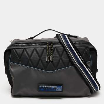 Pre Owned Furla Black/Grey Quilted Leather and Nylon Crossbody Bag
