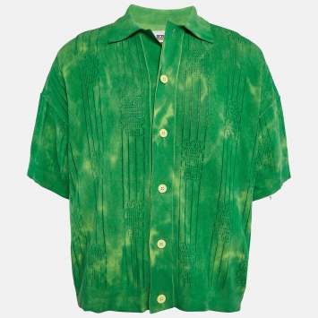 Pre Owned GCDS Green Logo Patterned Tie-Dye Print Cotton Knit Shirt M