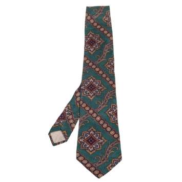Pre Owned Gianfranco Ferre Green Printed Classic Silk Tie 