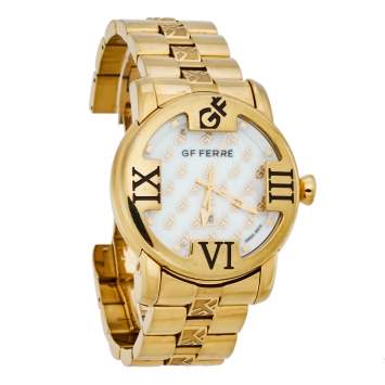 مملوكة مسبقًا GF Ferre Mother of Pearl Gold Plated Stainless Steel GF.9025B Quartz Men's Wristwatch 41MM
