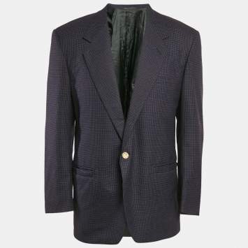 Pre Owned Gianni Versace Navy Blue Patterned Single Breasted Blazer M