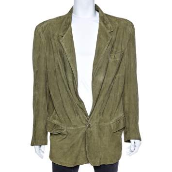 Pre Owned Gianni Versace Green Suede Button Front Blazer XXL