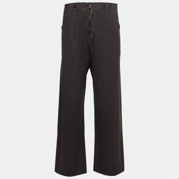Pre Owned Gianni Versace Dark Brown Wool Drawstring Trousers L