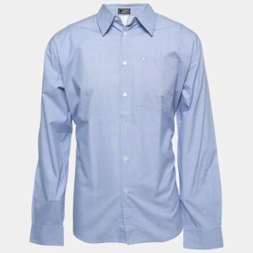 Pre Owned Gianni Versace Blue Plaided Cotton Full Sleeve Shirt L