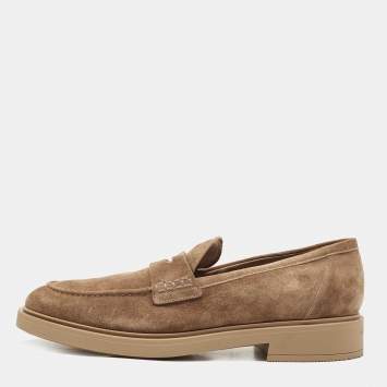 Pre Owned Gianvito Rossi Brown Suede Penny Slip On Loafers Size 46