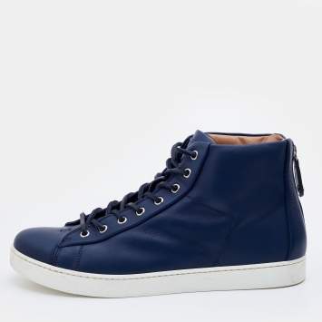 Pre Owned Gianvito Rossi Blue Leather High Top Sneakers Size 44