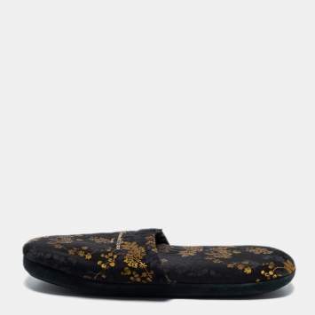 Pre Owned Gianvito Rossi Black/Gold Brocade Fabric Mules Size M