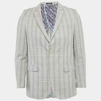 Pre Owned Gio Ferrari Grey Checkered  Wool Blend Blazer S