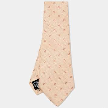 Pre Owned Giorgio Armani Peach Circle Pattern Silk Tie