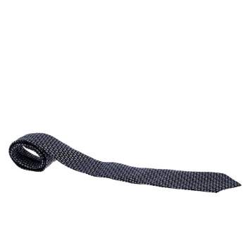 Pre Owned Giorgio Armani Navy Blue Geometric Pattern Silk Jacquard Tie