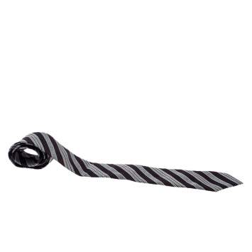 Pre Owned Giorgio Armani Burgundy and Grey Diagonal Striped Silk Jacquard Tie