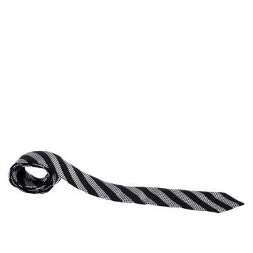 Pre Owned Giorgio Armani Monochrome Diagonal Striped Regimental Dot Silk Jacquard Tie