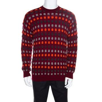 Pre Owned Giorgio Armani Maroon Textured Dotted Sweater M