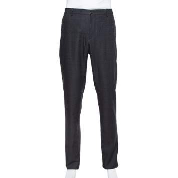 Pre Owned Giorgio Armani Black Speckled Wool & Silk Classic Trousers 4XL 