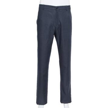 Pre Owned Giorgio Armani Navy Blue Speckled Wool & Silk Classic Trousers 3XL 