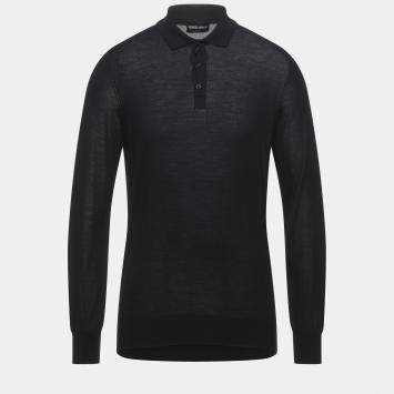 Pre Owned Giorgio Armani Black Virgin Wool Polo Sweater S (IT 46)