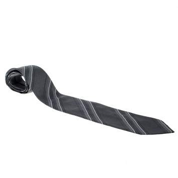 Pre Owned Giorgio Armani Grey Horizontal Striped Silk Jacquard Tie