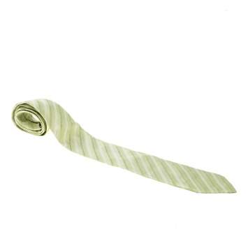 Pre Owned Giorgio Armani Lime Green Silk Textured Diagonal Striped Traditional Tie