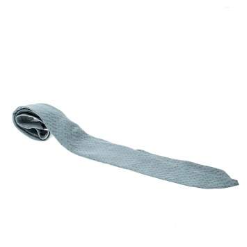 Pre Owned Giorgio Armani Cravatte Grey Jacquard Silk and Cotton Traditional Tie