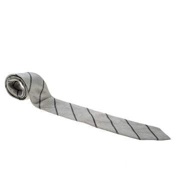 Pre Owned Giorgio Armani Vintage Grey Contrast Diagonal Striped Traditional Tie