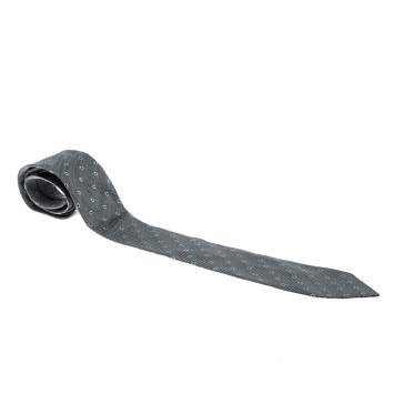 مملوكة مسبقًا Giorgio Armani Cravatte Grey Striped Patterned Silk Jacquard Tie