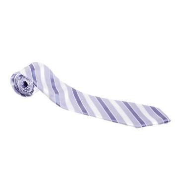 Pre Owned Giorgio Armani Vintage Lilac and White Diagonal Striped Silk Jacquard Tie