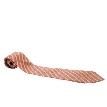 Pre Owned Giorgio Armani Cravatte Vintage Brown Fingerprint Pattern Silk Jacquard Striped Tie
