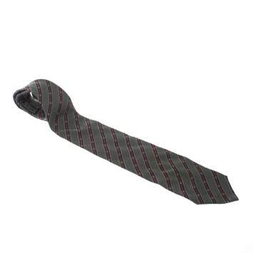 Pre Owned Giorgio Armani Green & Red Diagonal Stripes Silk Jacquard Tie
