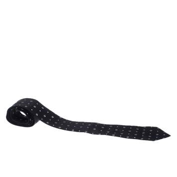 Pre Owned Giorgio Armani Black Monogram Patterned Silk Jacquard Classic Tie