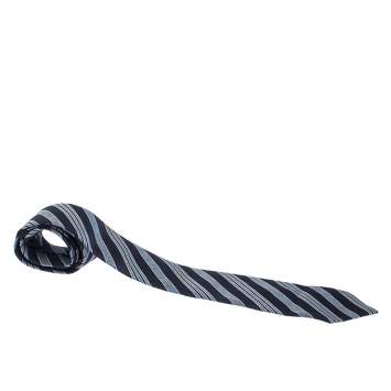 Pre Owned Giorgio Armani Blue Diagonal Striped Silk Jacquard Classic Tie