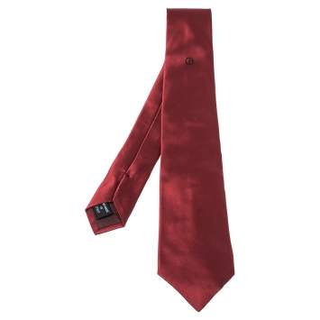 Pre Owned Giorgio Armani Red Logo Embroidered Silk Tie