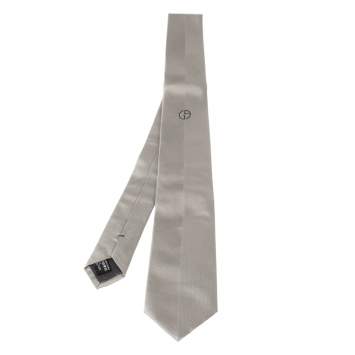 Pre Owned Giorgio Armani Grey Micro Rib Silk Tie